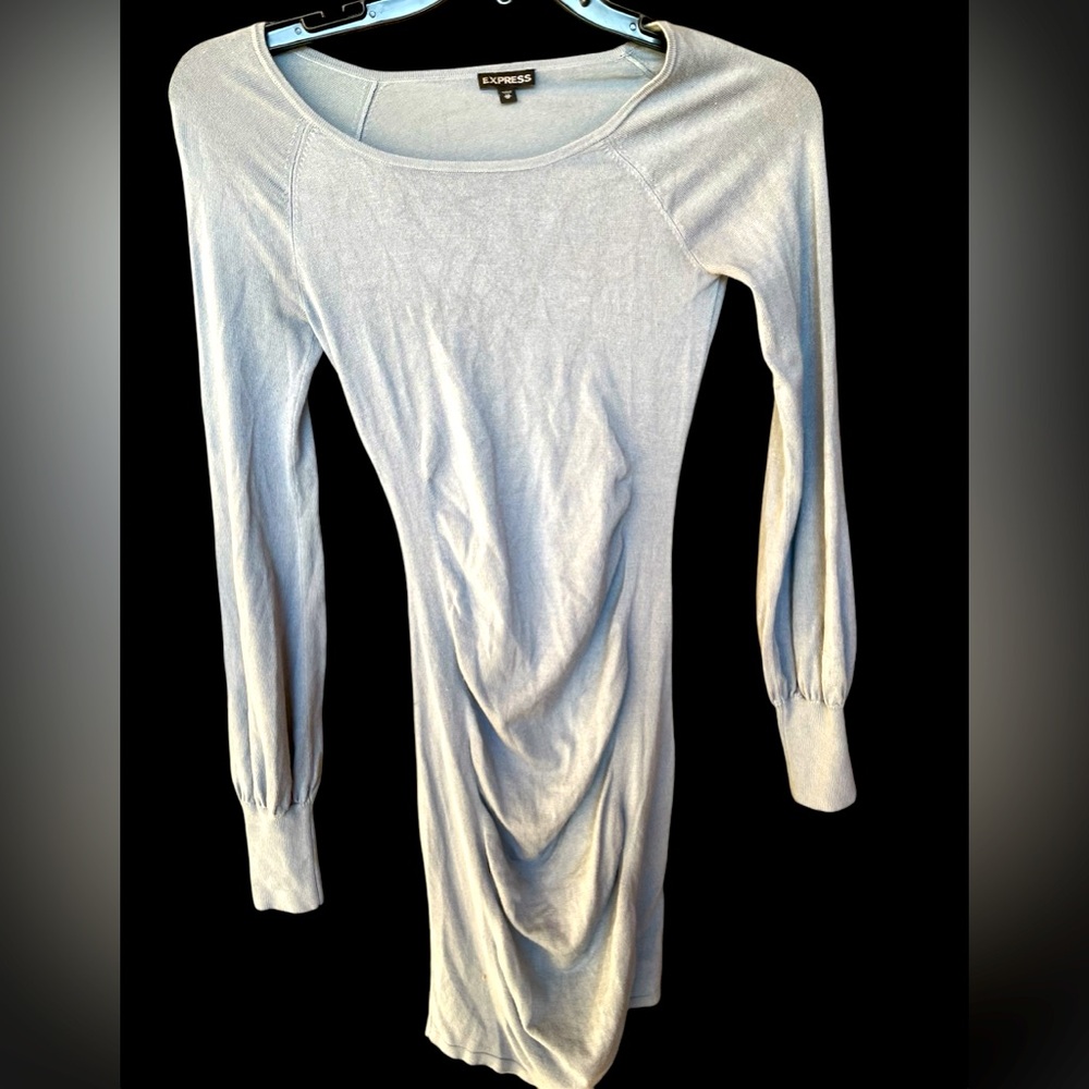 Express Grey Long Sleeve Stretch Dress with bell sleeves XS